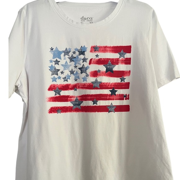 Denim & Company Tops - Denim & Company Womens White American Flag Stars Stripes Graphic T-Shirt Large